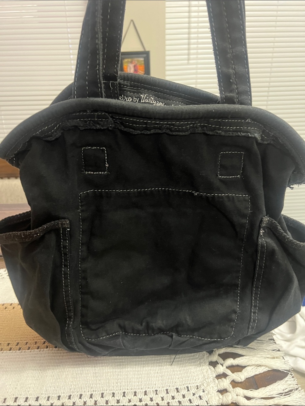 thirty-one Black Canvas Tote with White Stitching